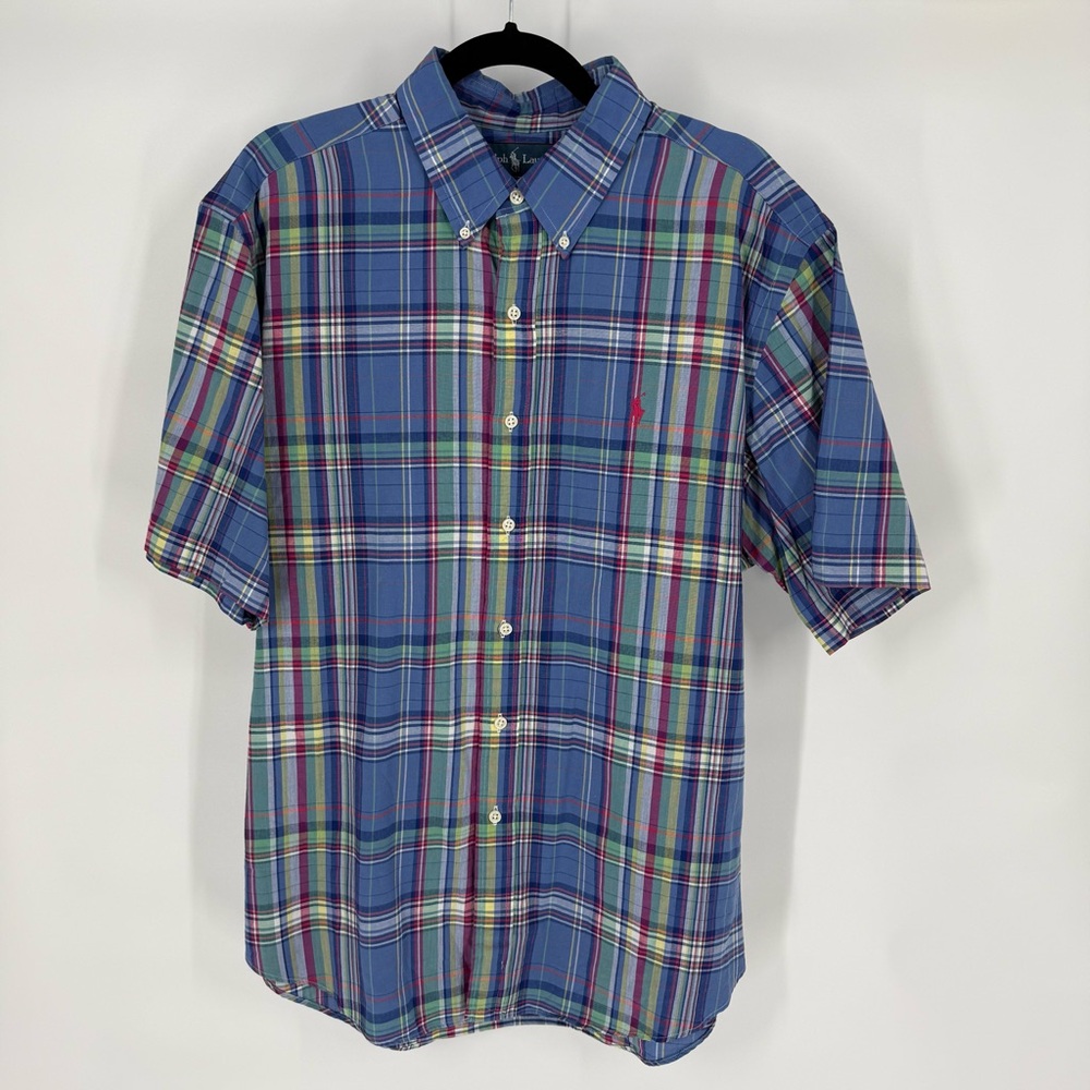 Ralph Lauren Classic Fit Short Sleeve‎ Button Up Shirt Preppy  Academia Plaid XL